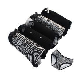 5 Pcs Sexy Black Zebra Leopard Print Women's Underwear Girl Soft Bow Briefs Cute Panties For Female High Quality Kawaii Lingerie 220426