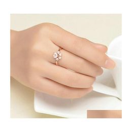 Wedding Rings Cute Cat Dog Bears Paw For Women Romantic Animal Cz Heart Rose Gold Color Resizable 451 Q2 Drop Delivery Jewelry Dh1Kr