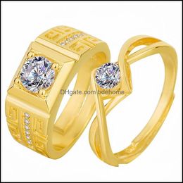 Couple Rings Mens Womens Domineering Zircon Open Great Wall Texture Simple Fashion Generous Engagement Drop Delivery 2021 Jewe Bdehome Dhv54