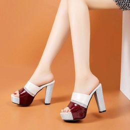 Sandals Women Fashion Crystal Sequin Super High Heels Shoes Woman Summer Sexy Party Slippers Lady Patent Leather Platform SandalsSandals