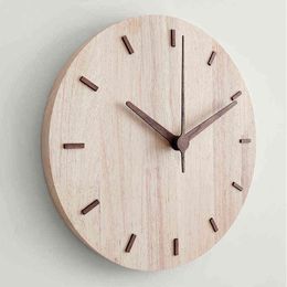 Nordic Walnut Wood Wall Clock Modern Design Minimalist Style Kitchen Wood Clock 3D Stickers Wall Art Watch Home Decor 12 inch G220422