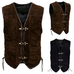 Men's Vests Lugentolo Vintage Leather Vest Men Fall Fashion Plus Size Sleeveless Jacket V Neck Metal Buckle Slim Clothing Phin22