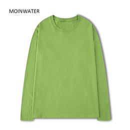 MOINWATER Women 100 Cotton Long Sleeve T shirts for Autumn Female Green Purple Spring Solid Tees Tops MLT2138 220728