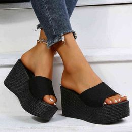 Slipper Sandal Summer 2023 New Women Wig Platform Beach Trend High Heel Lady Shoe Pump Thick Slide Mujer 220622