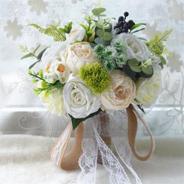 brooch bouquet silk flowers UK - Artificial Wedding Bridal Bouquets Handmade Popular Pinterest Silk Flowers Country Wedding Supplies Bride Holding Brooch Engagemen353B