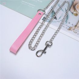 Chokers Sexy Pink Faux Leather Choker Necklaces Gothic Collar Stainless Steel Leash Chain Traction Harajuku Accessories Women Jewe289I