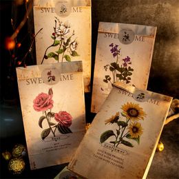 iCraft 12sets Vintage HandDrawn Paper Gift Bag Rose Sunflower Stand Up Party Favor Treat Pack Present Wrapping Packaging Supply 220420