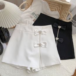Shorts Skirts Women White Black Diamond Bow A line All match Sashes Summer Button 220602