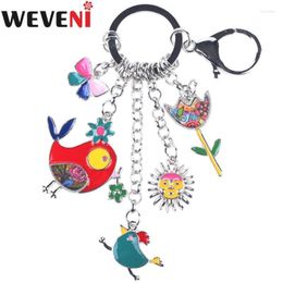 Keychains Enamel Metal Chicken Flower Hangs Key Chain Ring For Women Drop Keychain Accessories Fashion JewelryKeychains Fier22