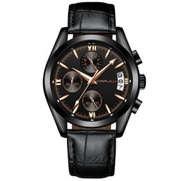 2022 CRRJU Men Military Watches Male Black dial Business quartz watch Men's Leather Strap Waterproof Clock Date Multifunction Wristwatches montre de luxe E4