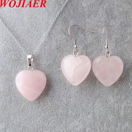 WOJIAER Silver Colour Necklace Dangle Earrings Jewellery Set For Women Pendant Heart Natural Stone Wedding Party BO958