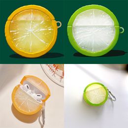 3D Cute Cool Cartoon Summer Lemon Fruit Headphone Accessories Shockproof Protective Soft Silicone Case With Carabiner For AirPods 1 2 Pro 3 Bluetooth Airpods3