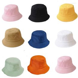Berets 1pcs Korean Adult Kids Summer Foldable Bucket Hat Solid Color Hip Hop Wide Brim Beach UV Protection Round Top Fisherman CapBerets Wen