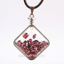 Pendant Necklaces Tourmaline Garnet Chip Beads Rhombic Clear Crystal Glass Box 1PCSPendant