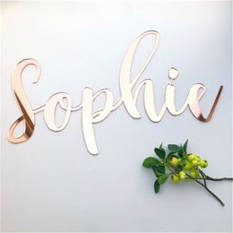 Custom Wooden Personalized Mirror Rose Gold Acrylic Nursery Decor Wedding Script Name Sign Plaque 220712