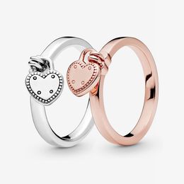 New Brand 100% 925 Sterling Silver Heart Padlock Ring For Women Wedding Rings Fashion Jewelry Accessories