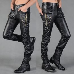 Mens Pants Motorcycle Faux Leather Men Black Fashion Pu Male Trousers Street Brand Designer Soft Casual Stretch Pantsmens