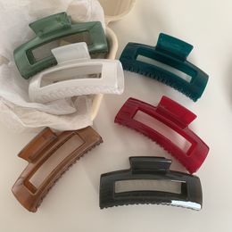 New Creative Korean Large Size Square Hollow Jelly Hair Clip Simple Temperament Pearlescent Shark Clip For Woman Girls