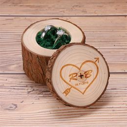 Personalized en Bearer Customized Rustic s Holder Wood Slice Ring Box Gift Wedding Decor 220707