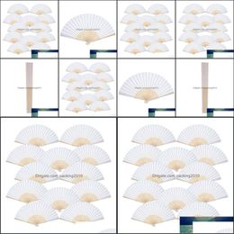 Party Favour Event Supplies Festive Home Garden 12 Pack Hand Held Fans White Paper Fan Bamboo Folding Handheld Folded For Church Wedding Gi