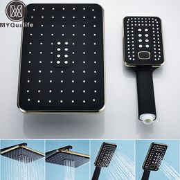 Rainfall Black Shower Head Rectangle Bath Showerhead Rain Big Top Head with Multifunction Handshower Head 201105