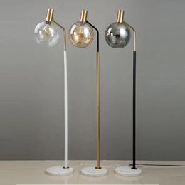 Floor Lamps Nordic Glass Lamp LED Japanese Style Marble Living Room Sofa Bedside Copper Black Body E27 LampFloor