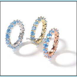 Cluster Rings Jewellery 1Row Blue Stone Cz Cubic Zirconia Ring For Men Women Simated Diamonds Micro Pave Hiphop Us Size5-9 Drop Delivery 2021