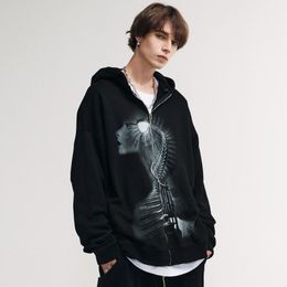 Men's Hoodies & Sweatshirts Gothic Graphic Jacket Anime Hoodie Streetwear Black Cotton Zipper For Men WomenMen's