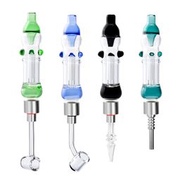 NC026 Hookah Colorful Bubbler Pipe Glass Bong 510 Titanium Ceramic Tips Quartz Banger Nail 45/90 Degree Spill-proof In-Line Perc Smoking Pipes 8 Models