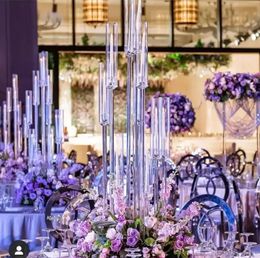 8 pçs 10 cabeças titulares decoração de casamento peça central candelabros claro castiçal acrílico castiçais para casamentos festa evento GG020