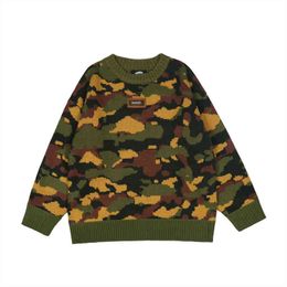 2021 New Arrival Stylish Camouflage Retro Men Outdoor Sport Knitted Sweater Round Neck Hip Hop Loose Pullovers Sueter Masculino T220730