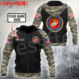 Tessffel Customise Name US Marine Cops Army Military Camo Tracksuit 3DPrint Men Women Harajuku Casual Pullover Jacket Hoodies X9 220706