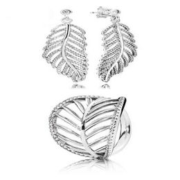 NEW100% 925 sterling silver leaf leaves zircon hollow elegant ring elegant and elegant ear studs factory outlet AA220315