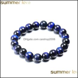 Beaded Strands Bracelets Jewellery Blue Tiger Eye Buddha Bracelet Natural Stone Round Beads Elasticity Rope For Men Women High Quality 6Mm 8M