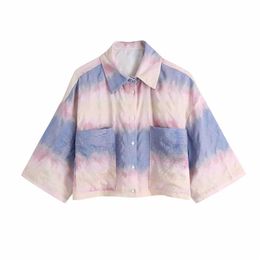 Women Cropped Shirt Tie dye Half Sleeves Elegant Fashion Casual Chic Lady Woman Button Up Shirt Tops 210709