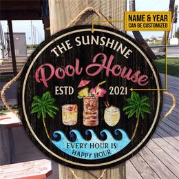 Personalised Swimming Pool Wooden Plate Custom Name&Year Wall Door Hanging Sign Accessories for Happy House Decoration 220623