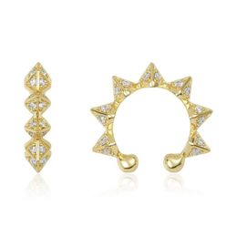 Clip-on & Screw Back 1 Piece No Piercing Ear Cuff Micro Pave Cz Gold Silver Colour Spike Circle Cip On Earring