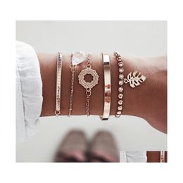 Charm Bracelets Fashion Jewellery Leaf Geometry Pendant Bracelet Set 5Pcs Drop Delivery Dhulm