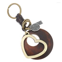 Keychains Vintage Retro Metal Heart Love Key Chain Big Round Wood Pendant Holder Bag Accessories Car Keyring Keychain Fashion Jewellery Gift S