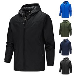 Men's Jackets Autumn And Winter Coat Zipper Jacket Stand Collar Hooded Waterproof Outdoor Thin Top Solid