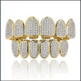 Hip Hop Gold-Plated Micro-Inlaid Teeth Grillz Zircon Bracket Big Gold Tooth Jewellery Drop Delivery 2021 Grillz Dental Grills Body Yzp1K