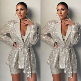 2022 Chic Bridesmaid Dress for Women Sequin Blazer Suit Party Streetwear Casual Office lady 2 Pieces Jacket Pants