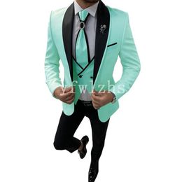 Handsome One Button Man's Suits Shawl Lapel Groom Tuxedos Groomsmen Wedding/Prom/Dinner Man Blazer Jacket Pants Vest Tie N040