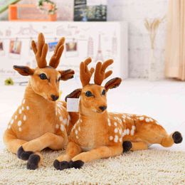 Cm Lifelike Lying Sika Deer Plush Toys Stuffed Soft Wild Animals Simulation Cute Pop Children Kids Birthday Gifts J220704