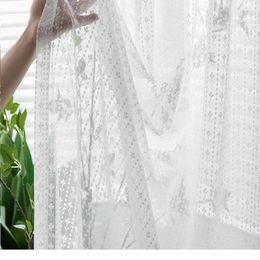 Curtain & Drapes Korean White Embroidered Voile Curtains For Bedroom Window Living Room Sheer Tulle Blinds Custom Made DrapesCurtain