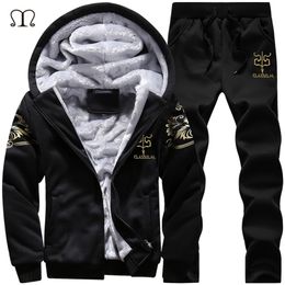 Winter Thick Inner Wool Hoodie Men Hat Casual Warm Suit Men Zipper Active Suits For Men Outwear Pants Moletons Masculino 201210