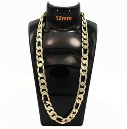 Men's 14k Gold Plated Figaro Link Chain 24" Inch x 12MM Thick Hip Hop Necklace