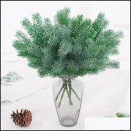 Decorative Flowers Wreaths Festive Party Supplies Home Garden 16 Fork Pine Needle Branches Artificial Fake Plants Christmas Tree Wedding D