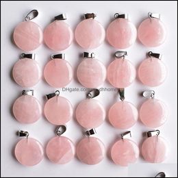 Charms Jewelry Findings Components Natural Stone Round Shape Rose Quartz Pendants Chakras Gem Fit Earrings Necklace Making Assorted Drop D