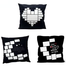 Cushion Decorative Pillow cover Blank Sublimation Pillows cases black grid woven Polyester heat transfer moon heart cushion covers throw sofa 17inch